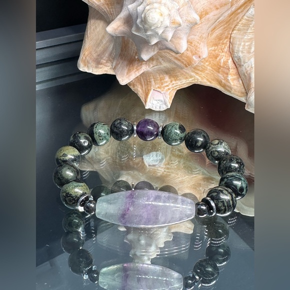 KAMBABA + FLUORITE NATURAL STONES BRACELET size 7.5” - Picture 3 of 11